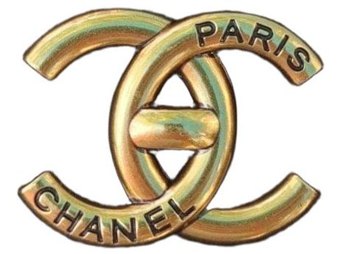 Chanel CC Paris Brosche Goldfarben Golden