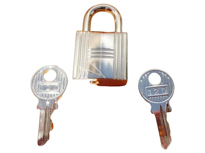 Hermès Silver-Tone Padlock and Keys Set Silver hardware 