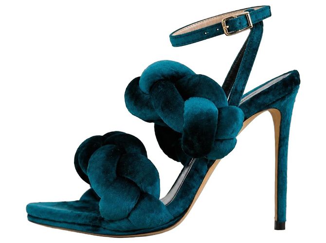 Autre Marque Marco de Vincenzo Pre-Fall 2017 geflochtene Samtsandalen Smaragdgrün