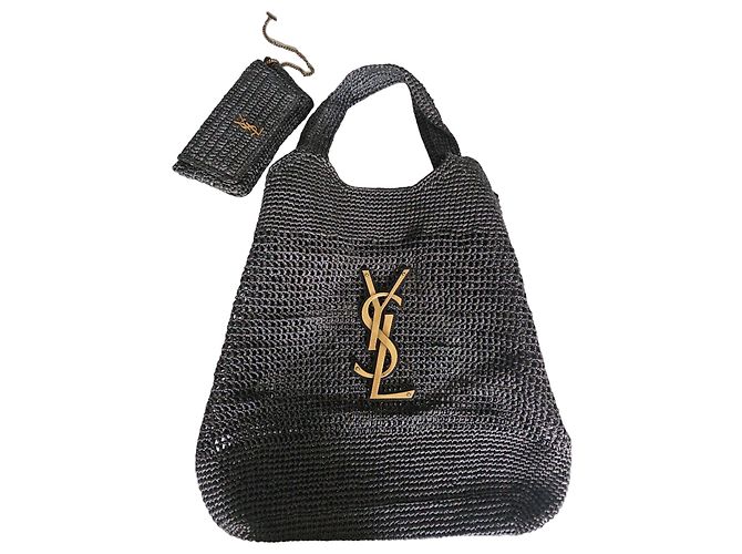 Saint Laurent Icare Sac Cabas Raphia Noir