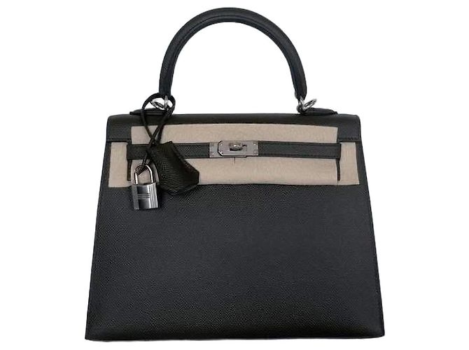 Hermès Kelly 25 Sellier Epsom Handtasche Anthrazitgrau Dunkelgrün