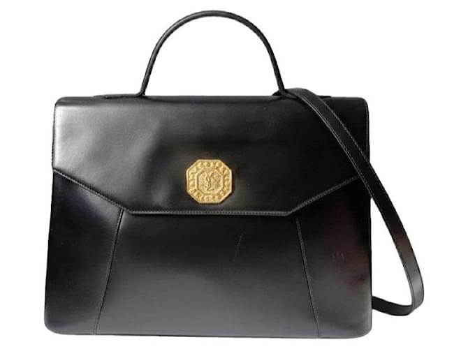 Yves Saint Laurent Bolso Satchel de cuero negro 