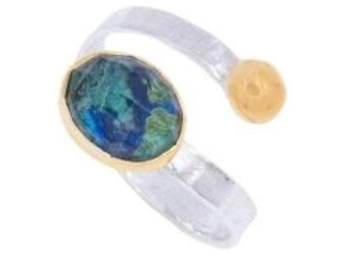 Autre Marque Anel ajustável feito à mão de prata 925 com pedra azul e verde Dourado
