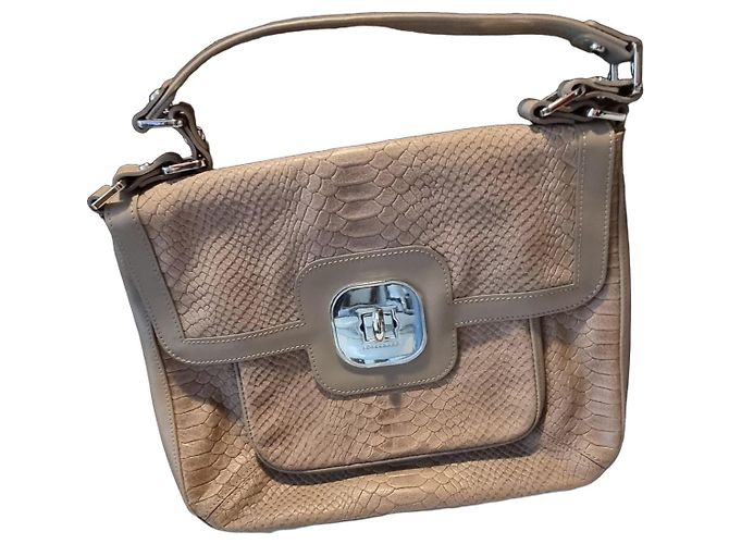 Longchamp Sac à main en cuir effet python beige