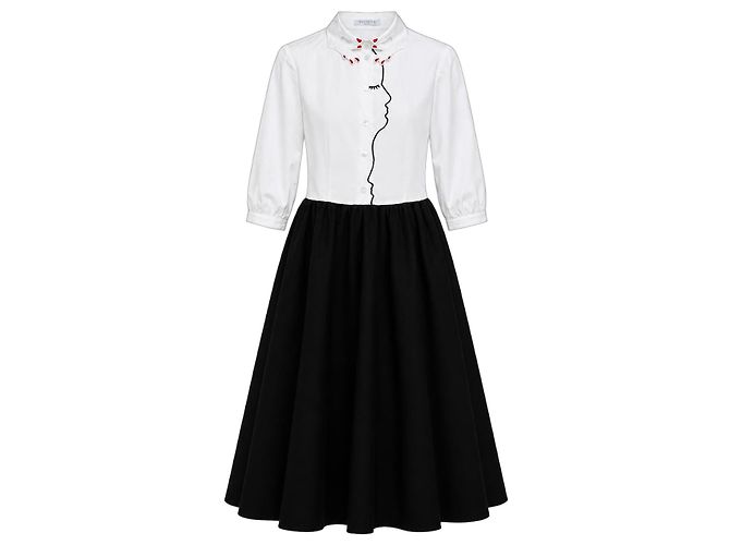 Autre Marque Vivetta Midi-Kleid mit Gesichtsbordüre IT 38 Schwarz Weiß