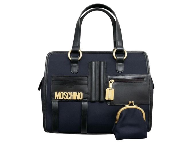 Bolsa de mão Moschino em nylon preto e couro com porta-moedas