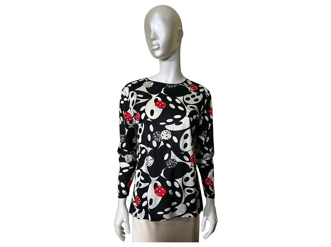 Escada by Margaretha Ley Top con Estampado de Dados Negro Blanco Roja Gris