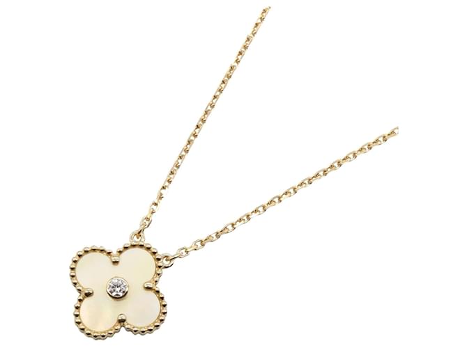 Van Cleef & Arpels Vintage Alhambra Au750 Diamond Yellow Mother of Pearl Necklace 