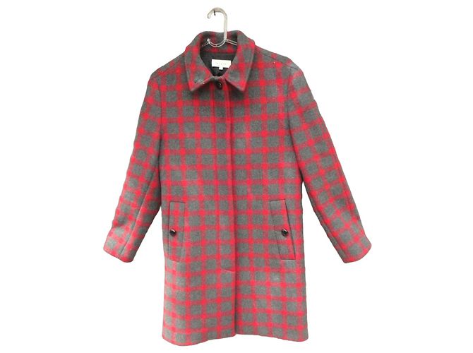 Paul & Joe Red and Grey Checked Wool Coat