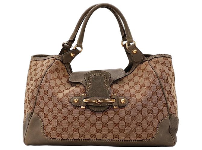 Gucci borsa a mano GG monogram monogrammata e pelle Marrone