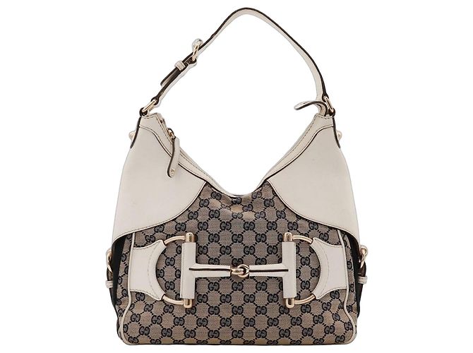 Gucci Bolsa Hobo em canvas GG com monograma e couro Branco Vermelho Bege Azul escuro