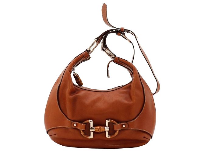 Gucci Bolsa Hobo Bamboo e Mors em Couro Marrom