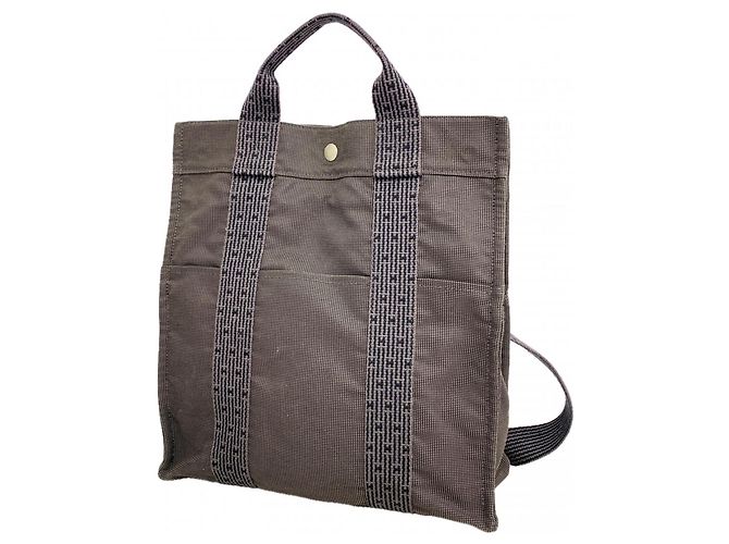 Hermès Hermes Gray Canvas Backpack Brown