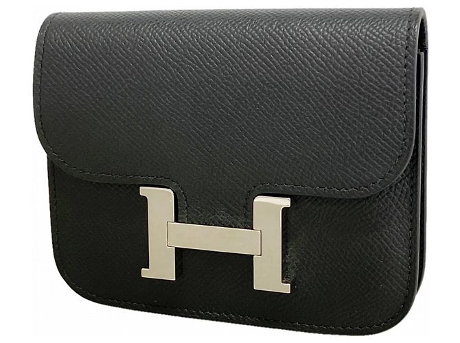 Hermès Portafoglio Constance in pelle Epsom nera Nero