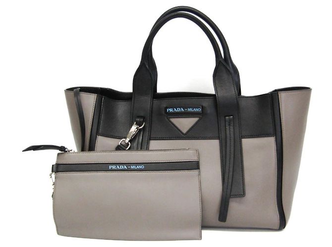 Tote Bolsa de ombro em couro Prada Ouverture Marrom Preto