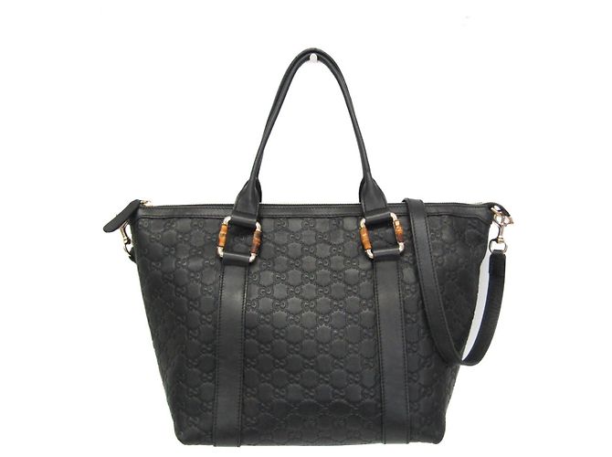 Bamboo Borsa a tracolla Gucci Guccissima in pelle nera e bambù Nero