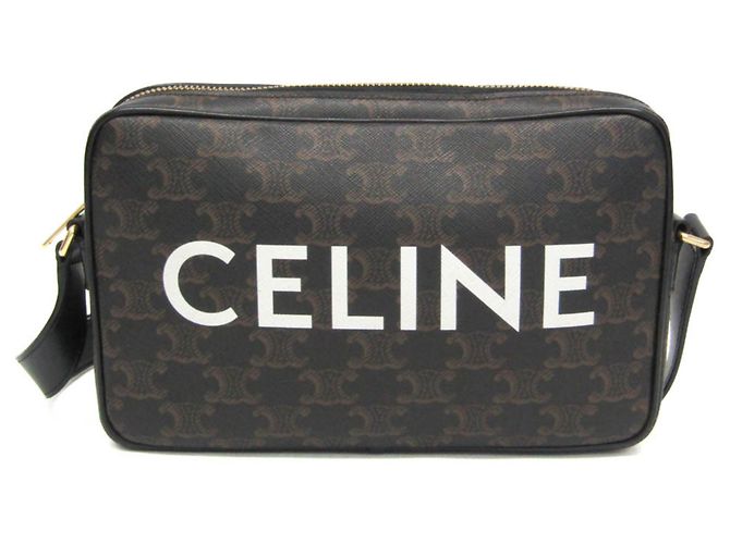 Céline Celine Triomphe Horizontal Messenger Bag Black Dark brown