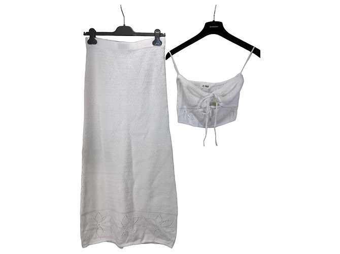 Autre Marque 4th + Reckless Conjunto de Saia Maxi e Top Bandeau em Crochê Branco