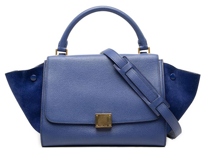 16 Céline Bolsa Trapeze Celine em couro de bezerro granulado e camurça azul Small