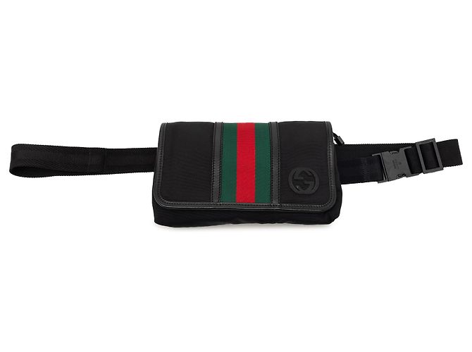 Gucci Gürteltasche aus schwarzem Nylon mit Interlocking G Web-Muster
