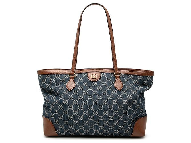 Gucci Blue Medium GG Denim Ophidia Tote Blau