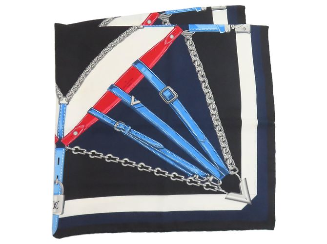 Sciarpa Carre Unchained Louis Vuitton M78675 Nero Bianco Blu navy