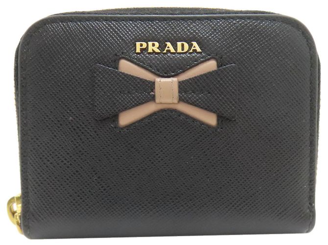 Prada Ribbon Motif Coin Case Black