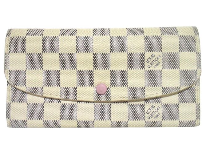 Portafoglio Long Emilie Damier Azur Louis Vuitton Rosa Crudo Blu navy