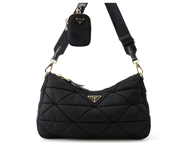 Bolsa de ombro em nylon acolchoado com triângulo Prada Preto