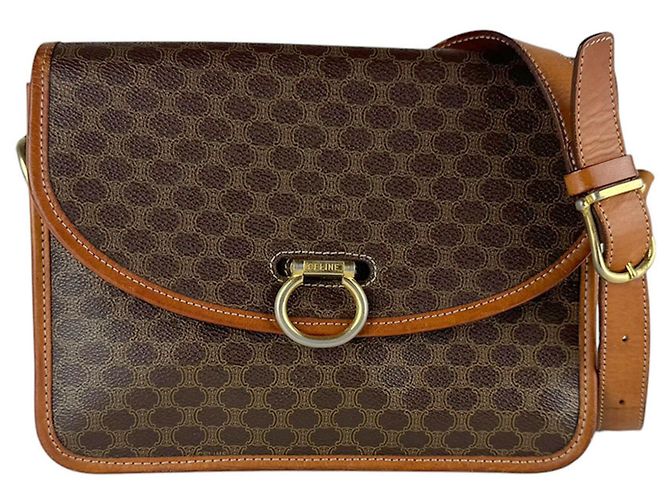 Edge Céline Celine Brown Coated Canvas Shoulder Bag