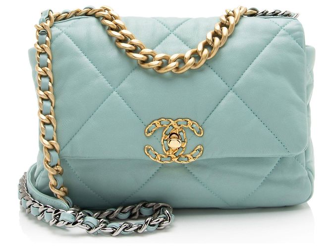 Gabrielle Bolsa de ombro Chanel Lambskin 19 Medium Flap Azul
