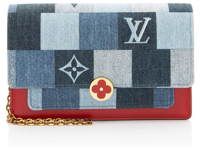Louis Vuitton Limited Edition Denim Patchwork Flore Chain Wallet Blu