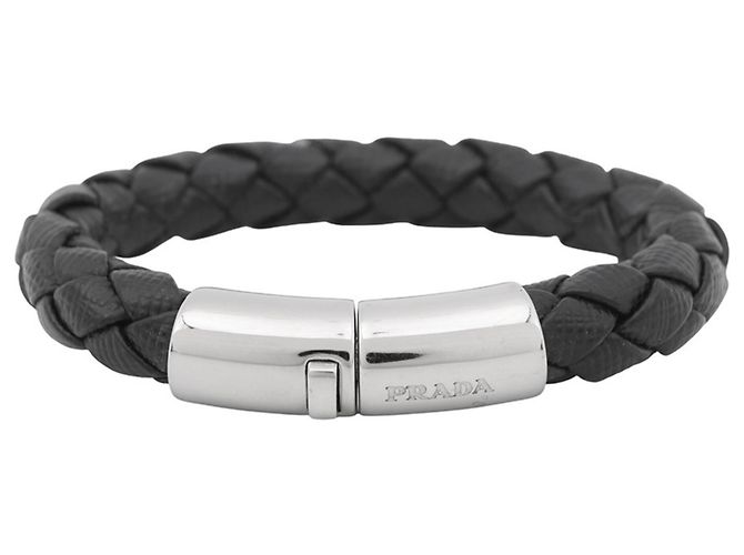 Saffiano Pulseira charm de couro preto Prada