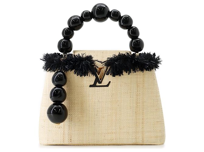 Borsa Louis Vuitton Raffia Capucines MM Nero