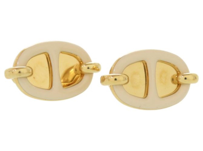 Hermès Boucles d'oreilles Mini Maillon en or blanc Doré