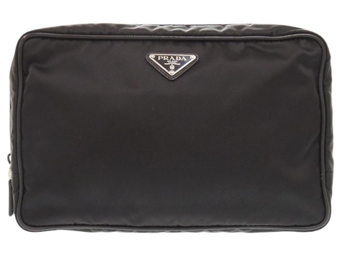 Prada Triangle Logo Nylon Pouch Black