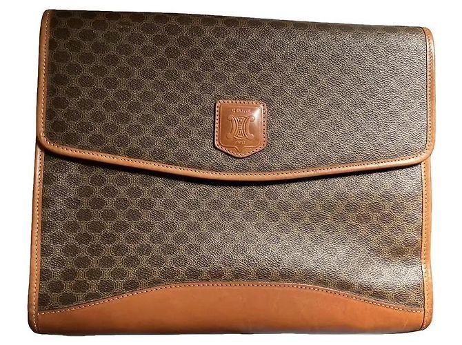 Céline Celine Clutch Macassar Monograma em Couro Marrom