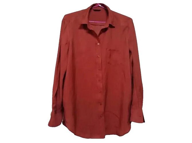 Massimo Dutti Camicia Misto Viscosa Rossa Bordò