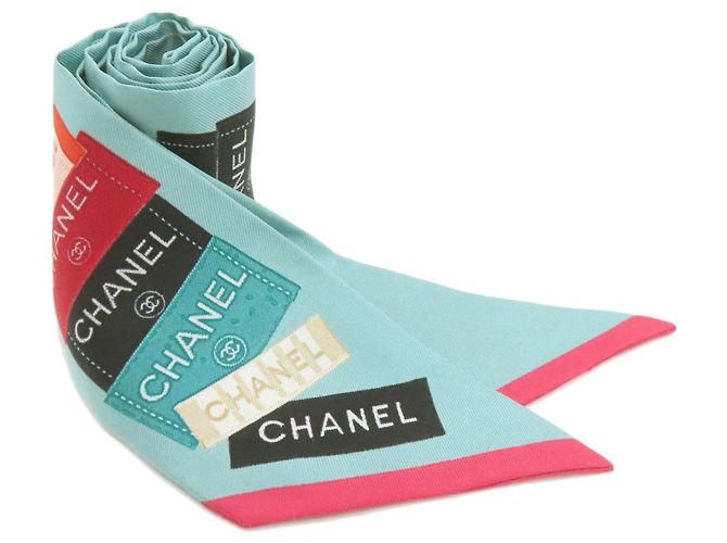 Lenço bandeau de seda Chanel Preto Rosa Verde