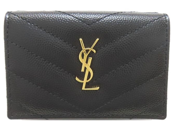 Yves Saint Laurent V-stitch Cassandra Tri-fold Wallet Black 