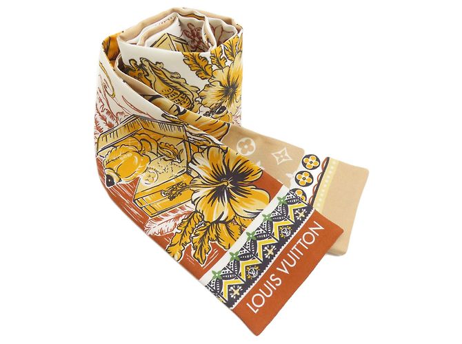 Lenço de seda com motivo de flores Monogram Louis Vuitton Marrom