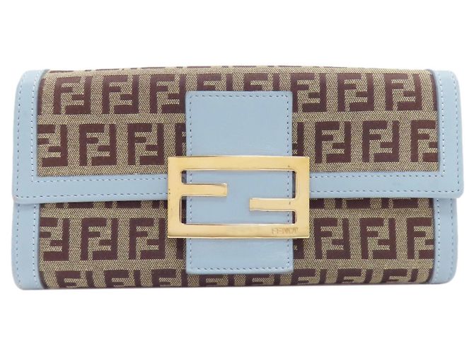 Fendi Zucchino Pattern Long Wallet Brown Light blue