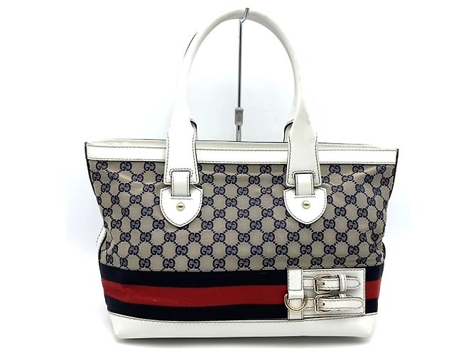 Sac cabas Gucci Sherry Blanc Beige Bleu Marine
