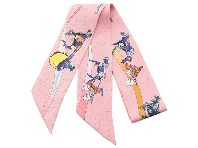 Lenço Hermès Twilly Space Derby Rosa Multicor