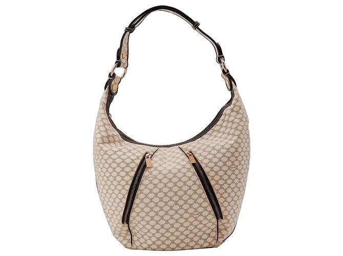 Céline Celine Monogram Canvas Shoulder Bag Brown Beige