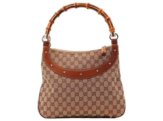 Bolsa de ombro Gucci GG Supreme alça de bambu Marrom