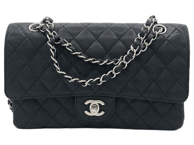Chanel Classic Flap Bag Medium Pelle Caviar Nera Nero