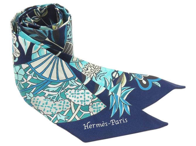 Silk In Hermès Sciarpa in seta Twilly Hermes Verde Blu navy