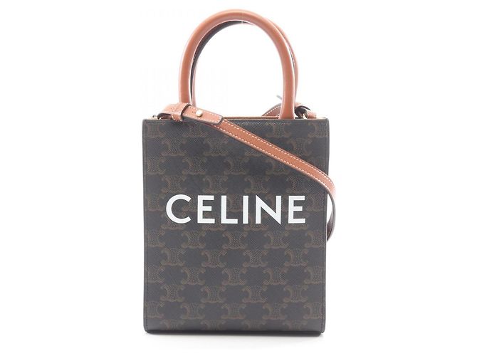 Céline Borsa 2-Way Celine Mini Vertical Cabas Triomphe Marrone Nero 
