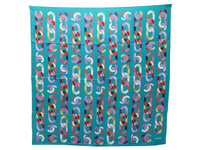 Sciarpa in seta Chanel Coco Mark Chain Pattern Multicolore Verde 